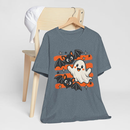 Cute Ghost & Bats Halloween Tee — Playful Spooky Graphic T-Shirt