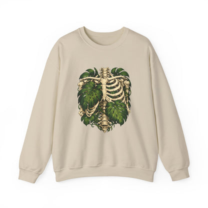 Ribcage & Monstera Crewneck Sweatshirt – Botanical Skeleton Graphic
