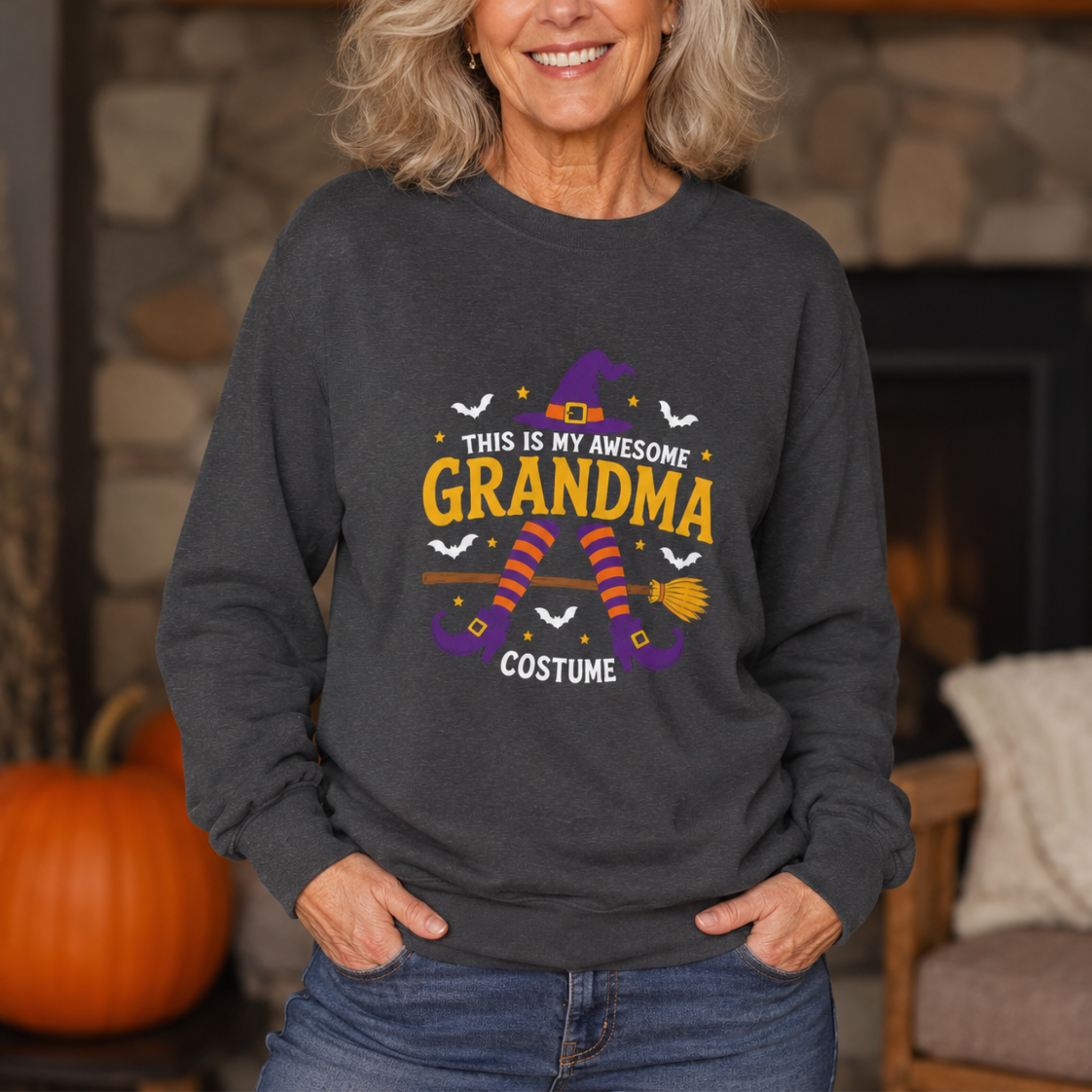 Grandma Halloween Sweatshirt - "This Is My Awesome Grandma Costume" Witch Design